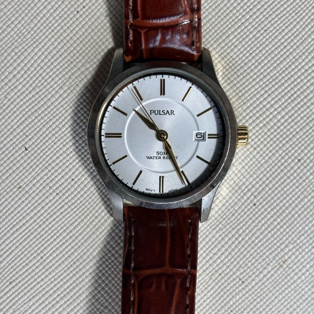 Pulsar Silver and Brown Watch
